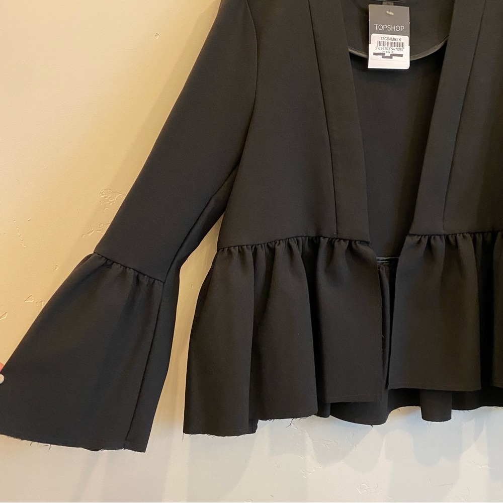 TOPSHOP Black Open Front Peplum Dress Jacket Raw Hem - Picture 2 of 7